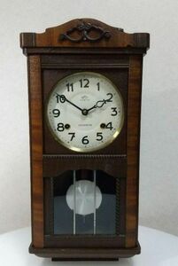 【美品】希少 CROWNFAN アンティーク 古時計 振子時計 ゼンマイ式 柱時計 掛時計 振り子 レトロ ボンボン時計