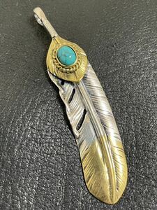 [ Goro's . gold on gold Heart ]# extra-large feather green group,# marble turquoise goro's # feather rare 