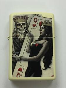 1円～！ZIPPO ジッポ ライター Skull King Queen Beauty スカルキング クイーン トランプ マットクリーム 2017年 喫煙具 着火確認済み