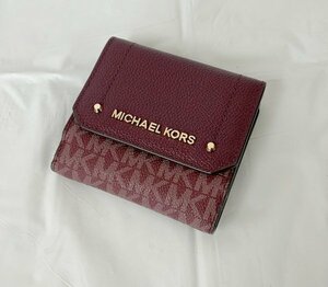 ◎【MICHAEL KORS/マイケルコース】3つ折り財布 コンパクト MKロゴ ワインレッド 35H8GYEF2B 610 美品/kb3081