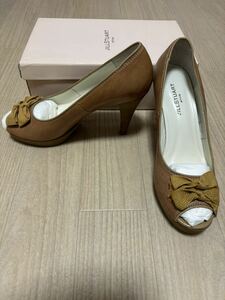 未使用 JILL STUART shoe ジルスチュアート パンプス ヒール レディース 靴 シューズ 24.5cm 茶色 リボン ブラウン オープントゥパンプス