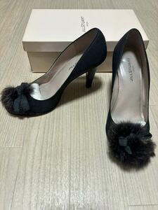 JILL STUART shoe ジルスチュアート パンプス ヒール レディース 靴 シューズ 24.5cm ファー リボン 黒 ブラック