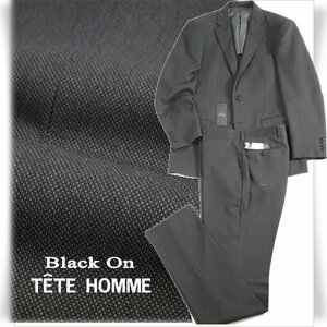 新品1円～★定価4.2万 Black On TETE HOMME テットオム ピンドット柄スーツ 94A6 ノータック ストレッチ ダークグレ― ◆5462◆