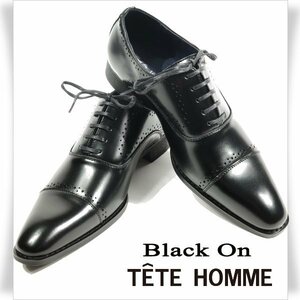 新品1円～★Black On TETE HOMME テットオム 牛革レザー ビジネスシューズ 26.5cm 本革 ブラック レースアップ ストレート◆5619◆