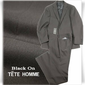 新品1円～★定価4.2万 Black On TETE HOMME テットオム シャドーストライプスーツ 94A6 ノータック ストレッチ 黒 ブラック◆5682◆