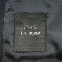 新品1円～★定価6万 Black On TETE HOMME テットオム ウール毛 2パンツでお得♪スーツ 94A6 ノータック 織柄 濃紺 ストライプ◆5680◆_画像8