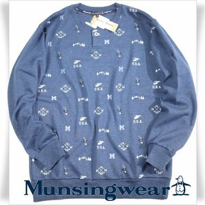 新品1円～★Munsingwear マンシングウェア メンズ リバース ムートン生地 長袖ヘンリーネック ロゴ スウェット M トレーナー ◆5697◆