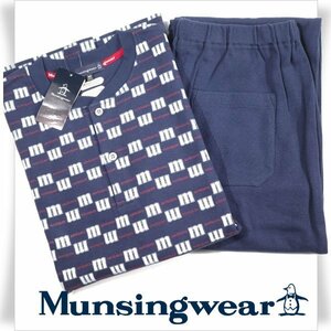 新品1円～★定価1.5万 Munsingwear マンシングウェア メンズ 綿100％ パジャマ M 長袖長ズボン スムース素材 伸縮 ヘンリーネック ◆5700◆