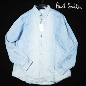 未使用1円～★定価1.7万 ポールスミス PS Paul Smith 長袖 インディゴステッチ カジュアルシャツ L ブルー 正規店本物 ◆5805◆