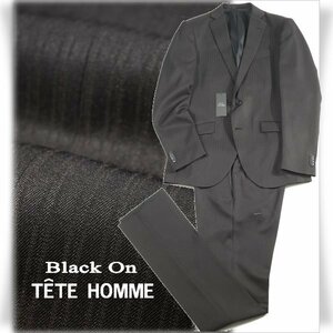 新品1円～★定価4.2万 Black On TETE HOMME テットオム シャドーストライプスーツ 94A6 ノータック ストレッチ 黒 ブラック ◆5887◆