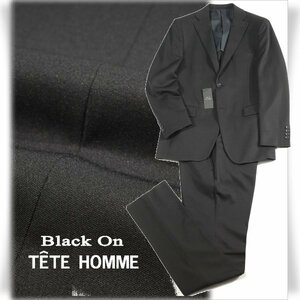 新品1円～★定価4.2万 Black On TETE HOMME テットオム シングル二つボタンスーツ 88Y4 ノータック ストレッチ 黒 ブラック ◆5891◆