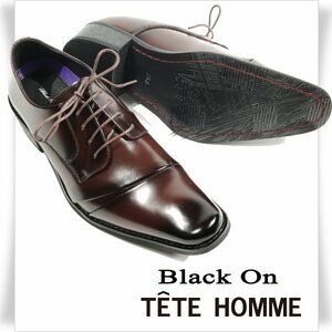 新品1円～★Black On TETE HOMME テットオム ビジネスシューズ 26.5cm ダークブラウン 濃茶 レースアップ ◆5909◆