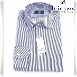 新品1円～★Brinkers ブリンカーズ 形態安定 綿100％ 長袖 レギュラーカラーシャツ 38-78 S 白 ネイビー ストライプ 本物 ◆6005◆