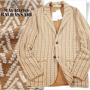 新品1円～★定価11万 マウリツィオ バルダサーリ MAURIZIO BALDASSARI メンズ イタリア製 シルク 麻 綿 織柄ニットジャケット 48 L◆6030◆