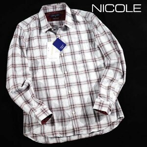 新品1円～★ニコル セレクション NICOLE selection メンズ 日本製生地 シャンカー６コットン 長袖チェックシャツ 46 M 本物 ◆6084◆