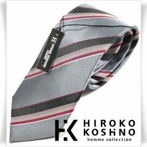 新品1円～★HIROKO KOSHINO ヒロコ コシノ 最高級♪シルク絹100％ネクタイ 織柄 グレー 正規店本物 ◆6183◆