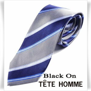 新品1円～★Black On TETE HOMME テットオム シルク絹100％ ネクタイ ストライプ グレー 正規店本物◆6237◆