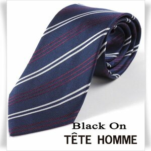 新品1円～★Black On TETE HOMME テットオム シルク絹100％ ネクタイ ストライプ ネイビー 正規店本物◆6242◆