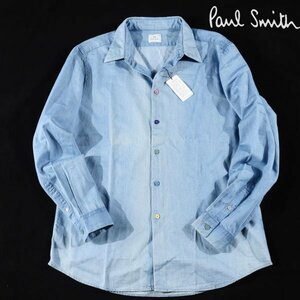 未使用1円～★定価1.7万 ポールスミス PS Paul Smith 長袖 インディゴステッチ カジュアルシャツ XL ブルー 正規店本物 ◆6249◆