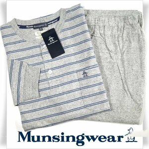 新品1円～★定価1.6万 Munsingwear マンシングウェア メンズ 綿100％ パジャマ M 長袖長ズボン ボーダー 伸縮 ヘンリーネック ◆6366◆