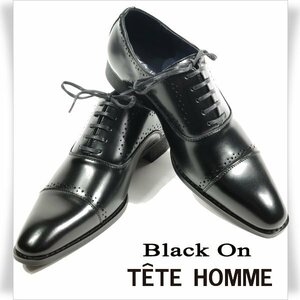 新品1円～★Black On TETE HOMME テットオム 牛革レザー ビジネスシューズ 26.5cm 本革 ブラック レースアップ ストレート◆6442◆