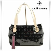 新品1円～★定価1.7万 クレイサス CLATHAS 日本製 パールエナメル カメリア モノグラム 横型トートバッグ レザー ベティー 黒 本物◆6449◆_画像1