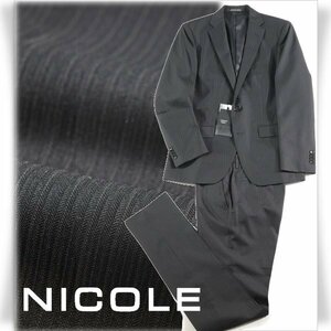 新品1円～★ニコル セレクション NICOLE selection ウール毛 ストライプ シングルスーツ 44 S 黒 ノータック 春秋冬スリーシーズン◆6453◆