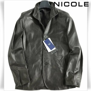 新品1円～★定価3.1万 ニコル セレクション NICOLE selection メンズ 羊革 ラムレザー ジャケット 46 M ワイヤーカラー 黒 本物 ◆6507◆