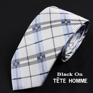 新品1円～★Black On TETE HOMME テットオム シルク絹100％ ネクタイ チェック グレー 正規店本物◆6526◆