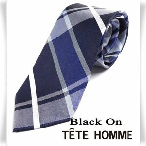 新品1円～★Black On TETE HOMME テットオム シルク絹100％ ネクタイ チェック ネイビー 正規店本物◆6516◆