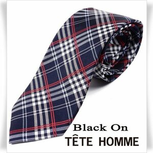 新品1円～★Black On TETE HOMME テットオム シルク絹100％ ネクタイ チェック ネイビー 正規店本物◆6522◆