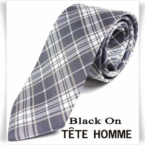 新品1円～★Black On TETE HOMME テットオム シルク絹100％ ネクタイ チェック グレー 正規店本物◆6520◆