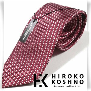 新品1円～★HIROKO KOSHINO ヒロコ コシノ 最高級♪シルク絹100％ネクタイ 織柄 ボルドー 正規店本物 ◆6598◆