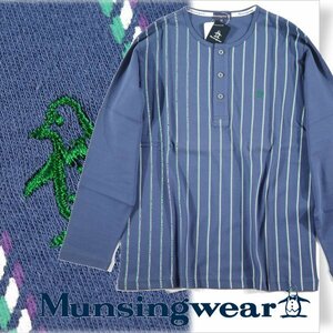 新品1円～★Munsingwear マンシングウェア メンズ 長袖 ヘンリーネック ロゴ 長袖カットソー スウェット M ネイビー◆6613◆