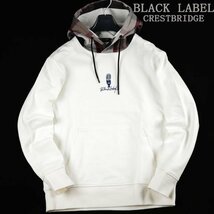 新品1円～★定価3.3万 BLACK LABEL ブラックレーベル クレストブリッジ パーシャルチェックフーディー パーカー M 白◆6695◆_画像1