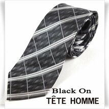 新品1円～★Black On TETE HOMME テットオム シルク絹100％ ネクタイ チェック 正規店本物◆6773◆_画像1