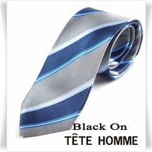 新品1円～★Black On TETE HOMME テットオム シルク絹100％ ネクタイ レジメンタル 正規店本物◆6771◆_画像1