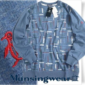 新品1円～★Munsingwear マンシングウェア メンズ 長袖ヘンリーネック ロゴ スウェット M トレーナー ネイビー ゴルフルームウェア◆6802◆