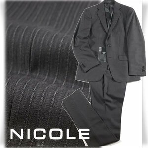 新品1円～★ニコル セレクション NICOLE selection ウール毛 ストライプ シングルスーツ 44 S 黒 ノータック 春秋冬スリーシーズン◆6967◆