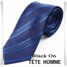 新品1円～★Black On TETE HOMME テットオム シルク絹100％ ネクタイ ストライプ ネイビー 正規店本物◆6954◆_画像1