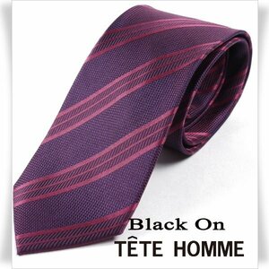 新品1円～★Black On TETE HOMME テットオム シルク絹100％ ネクタイ ストライプ ボルドー 正規店本物◆6953◆