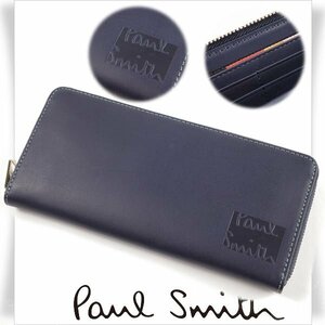 新品1円～★定3.3万 ポールスミス Paul Smith 箱付き 牛革 レザー ラウンドファスナー長財布 ロングウォレット ステッチハイライト◆6995◆