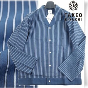 新品1円～★TAKEO KIKUCHI タケオキクチ メンズ 長袖前開き布帛シャツ L ネイビー コットン綿100% 正規店本物 ◆6998◆