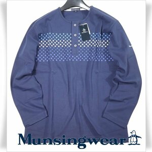  new goods 1 jpy ~*Munsingwear Munsingwear wear men's long sleeve Henley neckline Logo long sleeve cut and sewn sweat L navy *7036*