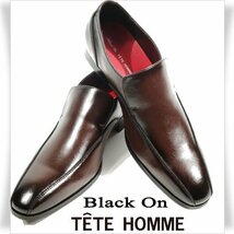 新品1円～★Black On TETE HOMME テットオム アクションレザー ビジネスシューズ 27.0cm ダークブラウン 濃茶 脱ぎ履きしやすい ◆7063◆_画像1