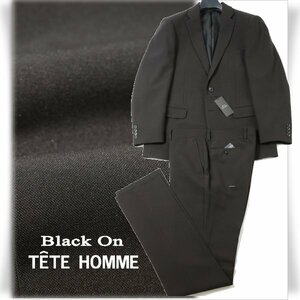 新品1円～★定価4.2万 Black On TETE HOMME テットオム シングル二つボタンスーツ 98AB6 ノータック ストレッチ 黒 ブラック ◆7107◆