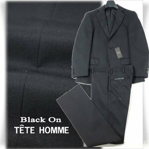 新品1円～★定価4.9万 Black On TETE HOMME テットオム ウール毛 シングル二つボタンスーツ 92A5 ノータック 濃紺無地 ネイビー◆7111◆