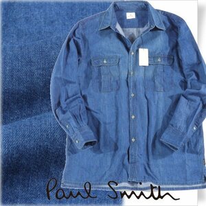 未使用1円～★定価2.2万 ポールスミス PS Paul Smith 長袖 インディゴステッチ カジュアルシャツ M ネイビー 正規店本物 ◆7208◆