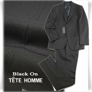 新品1円～★定価4.2万 Black On TETE HOMME テットオム シングル二つボタンスーツ 88Y4 ノータック ストレッチ 黒 ブラック ◆7327◆