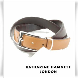 新品1円～★KATHARINE HAMNETT LONDON キャサリン ハムネット ロンドン メンズ 牛革レザーベルト フリーサイズ 茶 ブラウン 本革◆7366◆